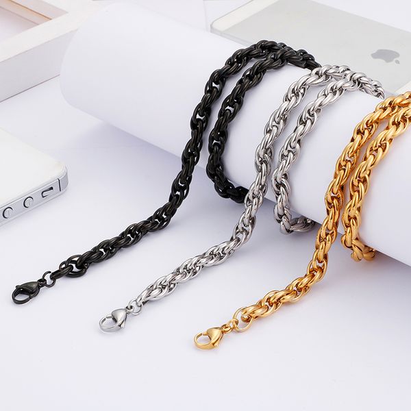 

ks107265-z size 7mm 24 inch huge rope chain stainless steel silver/ gold/ black chain link necklace for women men jewelry fashion punk