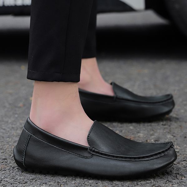 

men shoes genuine leather casual shoes men outdoor loafers moccasins slip on italian for big size 48, Black