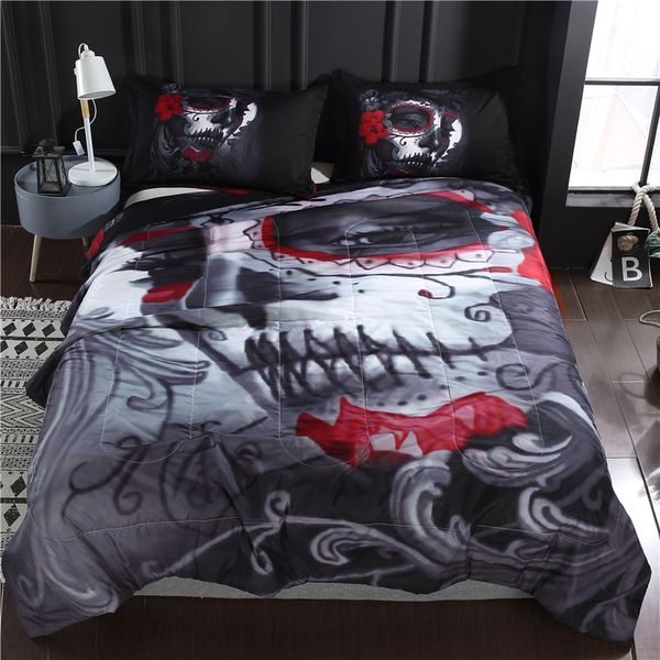 

новый череп 3d печатного одеяло набор 1шт одеяло и подушка 2шт фиктивная