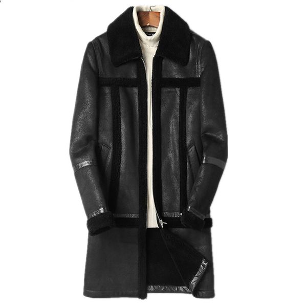 

real sheep shearling fur coat winter jacket men 100% wool fur coats male warm leather jackets plus size chaqueta hombre my1692, Black