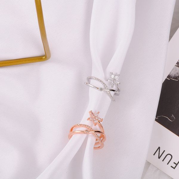 

minimalist zircon filled flower cross adjustable rings for women wedding engagement rose gold silver color fashion finger jewelr, Slivery;golden