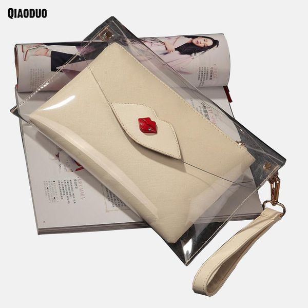 

transparent women party bags envelopes evening hand bag chain messenger bag small lips new women 2 pcs shoulder crossbody