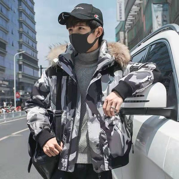 

mens designer camouflage winter down jackets luxury white duck down jacket faux fur men parka coat outdoor thick plus size bro coats s-4xl, Black