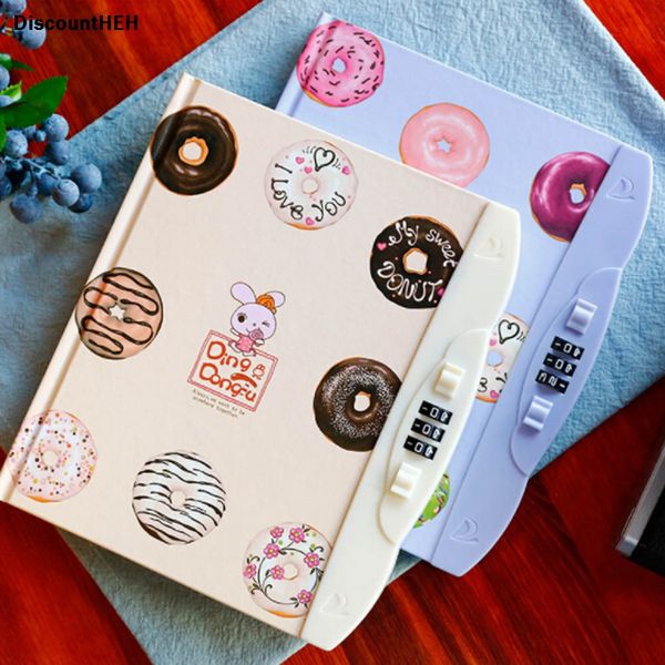 

2017 kawaii children creative hard copy book password notebook student diary with lock notebook random color, Purple;pink