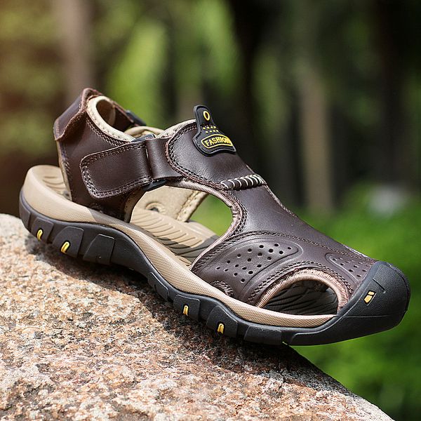 

2020 summer roman beach sandals non-slip genuine leather men sandals breathable men casual shoes sandalias de hombre de cuero, Black