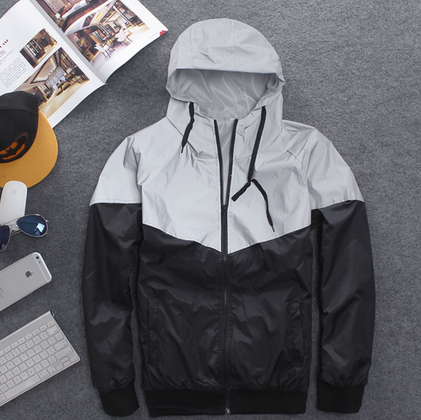 

new full reflective jacket men / women harajuku windbreaker jackets hooded hip-hop streetwear night shiny zipper coats jacke, Black;brown