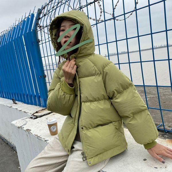 

high street hooded cotton jacket women winter korean streetwear butter green cotton coat women streetwear thick warm outcoat, Black