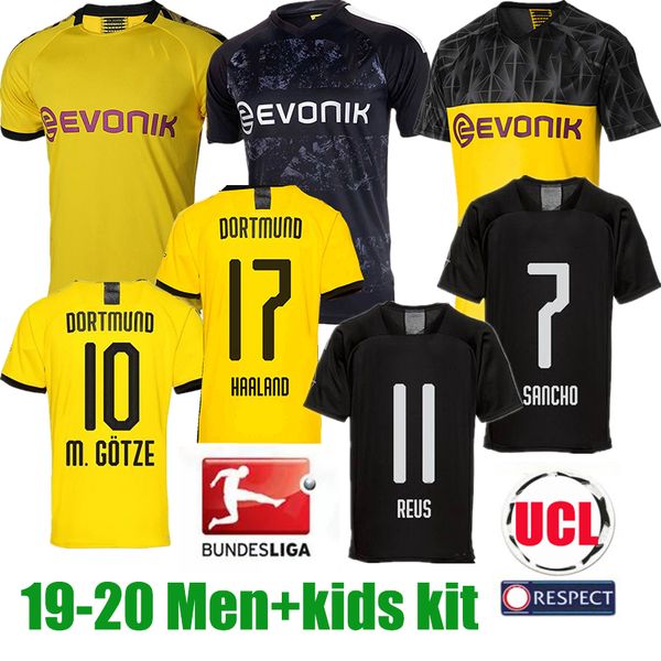 

2019 2020 borussia dortmund soccer jersey reus haaland m.gotze 19 20 football shirt men+ kid de futbol maillot sancho witsel soccer uniforms, Black;yellow