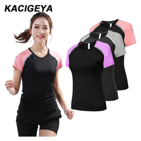 

women sport t shirts fitness woman t-shirt workou running gym short sleeve breathable yoga female sport jerseys quick dry, Black;blue