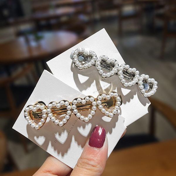 

cute love heart pearl metal hair clip gold silver hollow hairpin barrettes hairgrip hair accessories for women girls kdcbn, Black