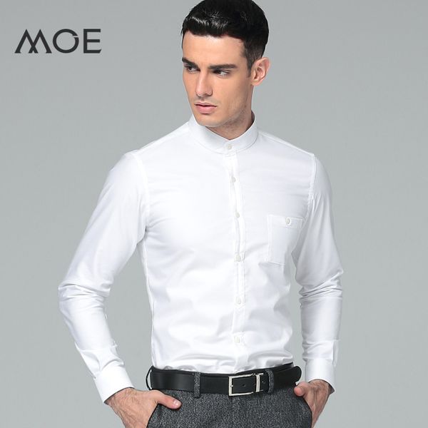 

men's dress shirt 2019 brands new fashion regular fit oxford textile shirts business long sleeve mandarin collar solid color, White;black