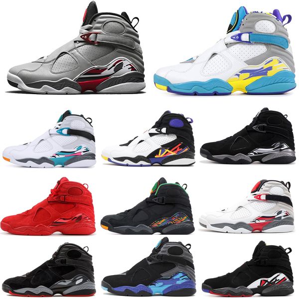 

aqua 8 8s mens basketball shoes reflective bugs bunny chrome valentines day 3peat playoff raid mens trainer sports sneakers 7-13