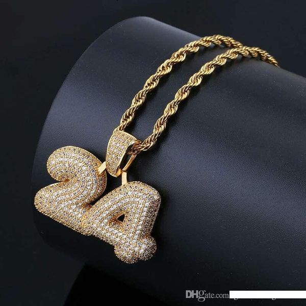

hip hop bubble numbers 24 diamonds pendant necklaces for men luxury crystal pendants 18k gold plated copper zircons necklace birthday gift, Silver