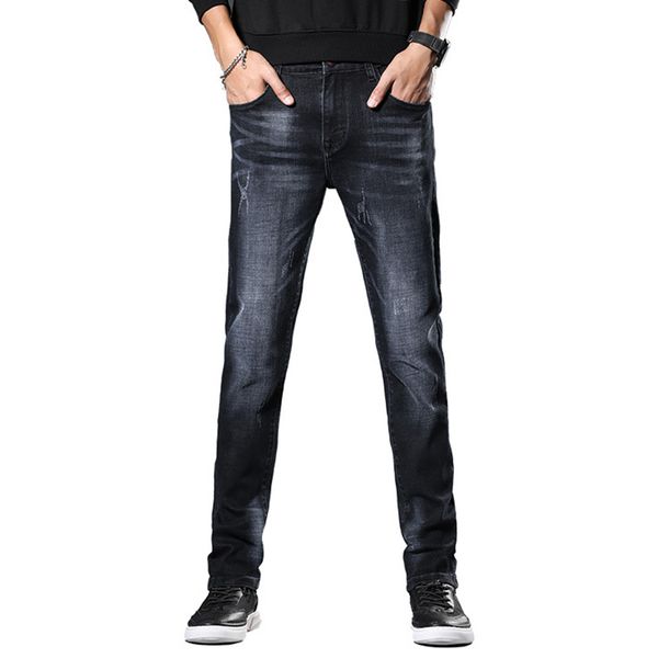 

2020 new men jeans slim feet pants korean trousers spring and summer casual pants men tide slightly elastic, Blue
