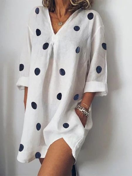 

2020 summer selling polkadot printed fashion v-neck casual dress, Black;gray