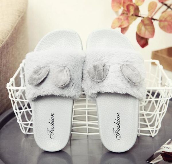 

mao mao slipper female outside wearing casual personality fashion euro-american wind home bedroom slipper rabbit ears size 36-40, Black
