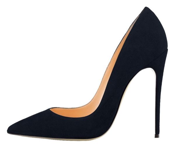 

designer women dress shoes heels pointed toe pumps genuine leather stilettos slip dress shoes party wedding shoes 34-46, Black