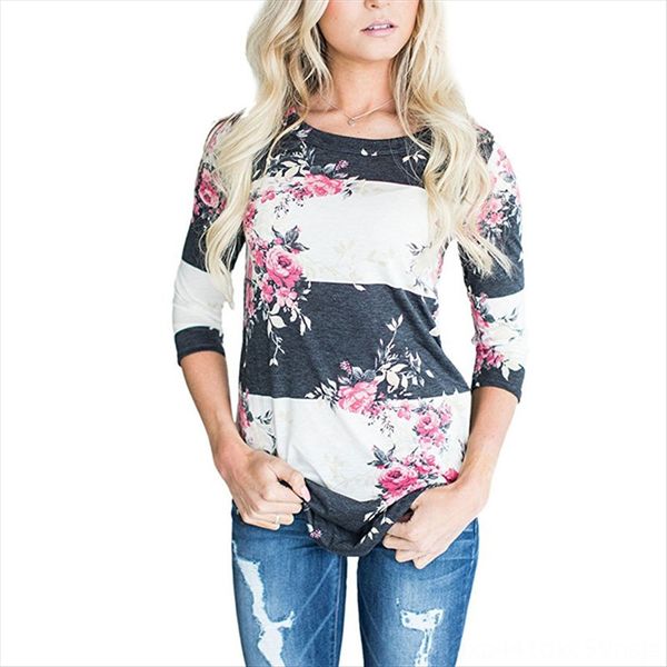 

autumn round collar with seven sleeves irregular printed autumn round collar with t-shirt seven sleeves irregular printed t-shirt top, White