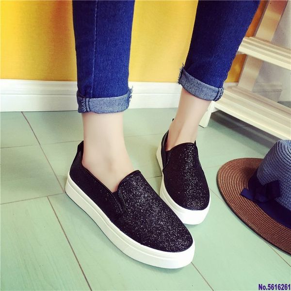 

women flats platform shoes woman loafers slip on flat shoes silver casual glitter black loafer zapatos mujer hjm89