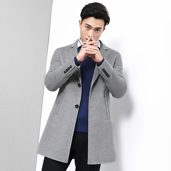 

boollili men's coat long jacket wool coat men double face woolen overcoat british style grey peacoat jackets erkek mont, Black