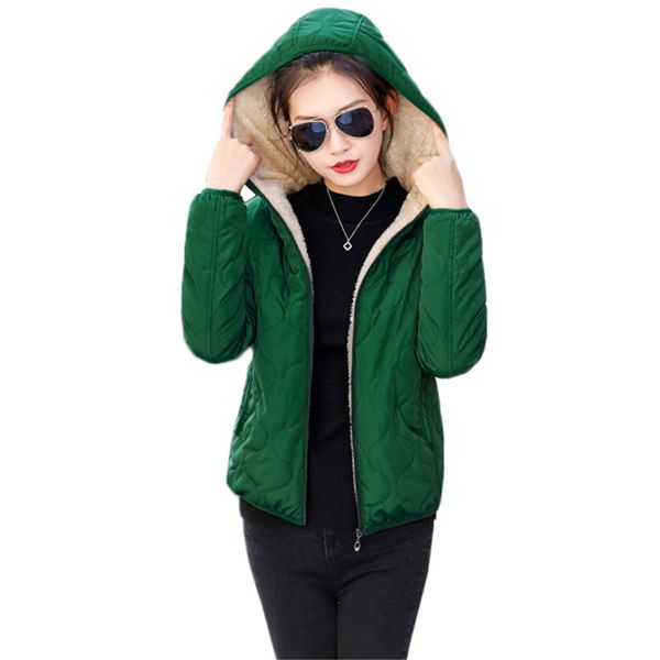 

зеленый coat женщина плюс размер hooded добавить шерстяную куртку 2019 новой осень зимы моды тонкого черный красного chic теплота cotton par, Black