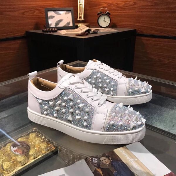 

casual designer fashion men women silver glitter studded spikes rivets crystal flats lace up low shoes brand new sale, Black