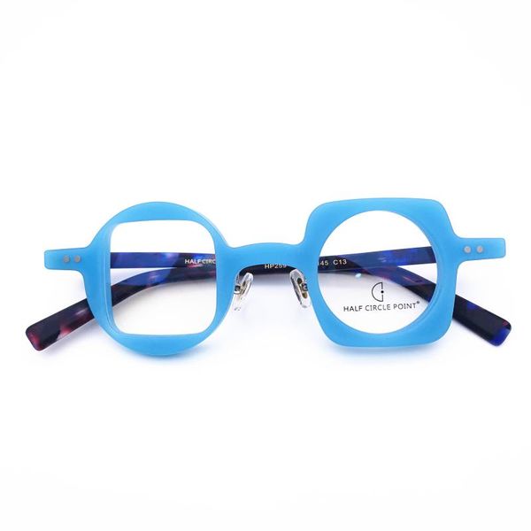 

belight optical fancy vintage retro maacetate irregular shape round with square design spectacle frame precription lens 259, Black