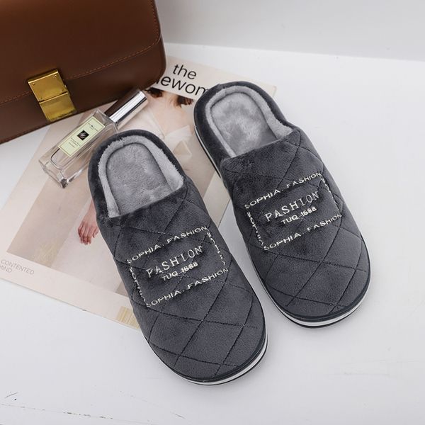 

mens slippers casual winter warm shoes men gray brown home winter shoes comfortable walking casual slipper fur thermal slipper, Black