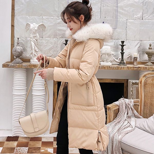 

korean fashion down jacket woman fur hooded women down coats jackets warm woman parka puffer plus size black jacket