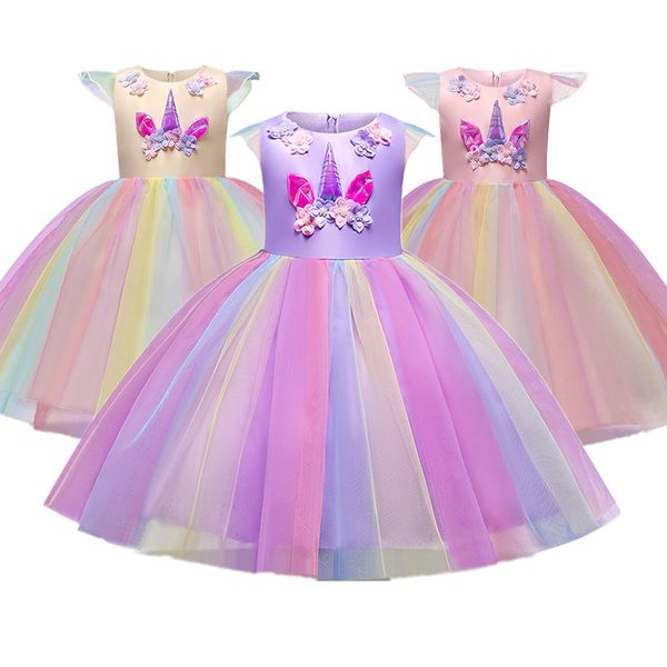 

unicorn gown girls dress summer formal performance princess party sleeveless dress for evening party halloween costumes 4-10y, Red;yellow