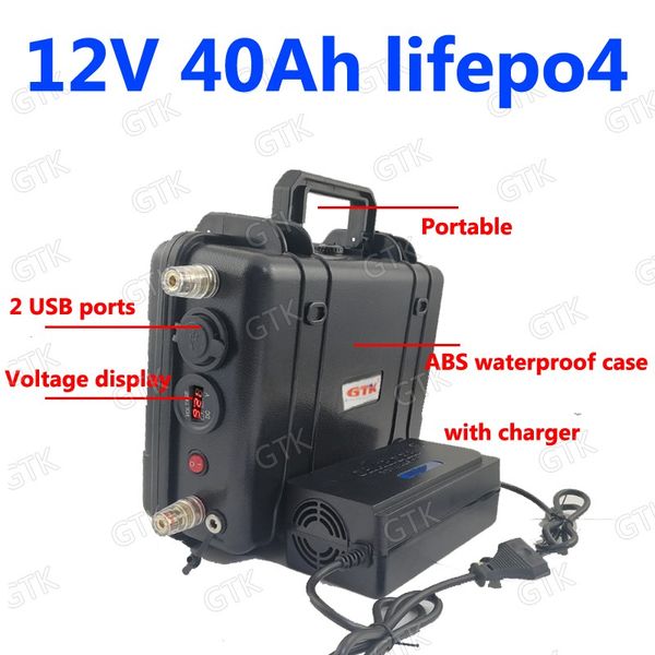 

waterproof 12v 40ah lifepo4 battery no 50ah li ion bateria usb port for caravan camping market ups backup power fishing charger