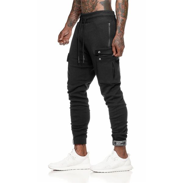 

running pants 2021 autumn jogging men slim fit side pocket gym joggers mens sweatpants trousers sporting outdoor, Black;blue