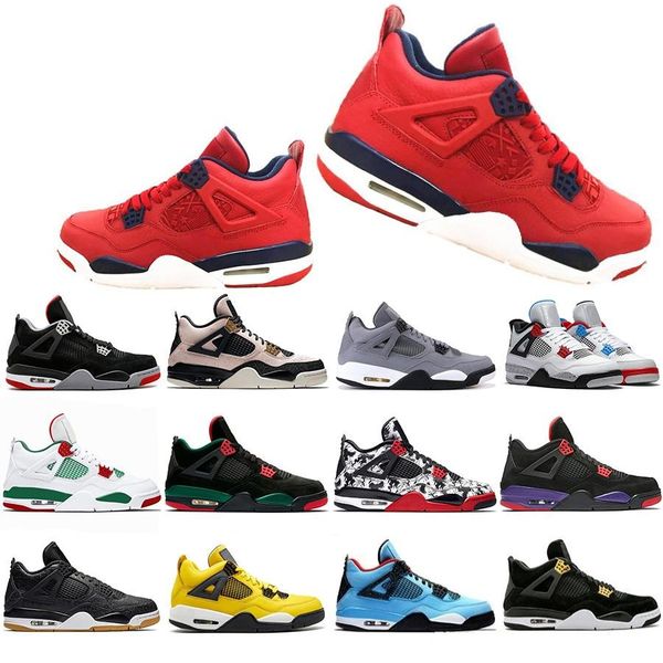 

New Classic FIBA Laser What The 4 Cool Grey Basketball Shoes 4s Bred White Pizzeria Travis Scotts Raptors Mens Trainers Designer Sneakers