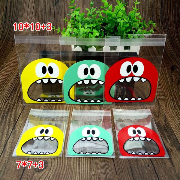 

100pcs/lot 2 size funny big mouth monster plastic bag gift cookie candy packing bags opp self adhesive kids birthday party favors