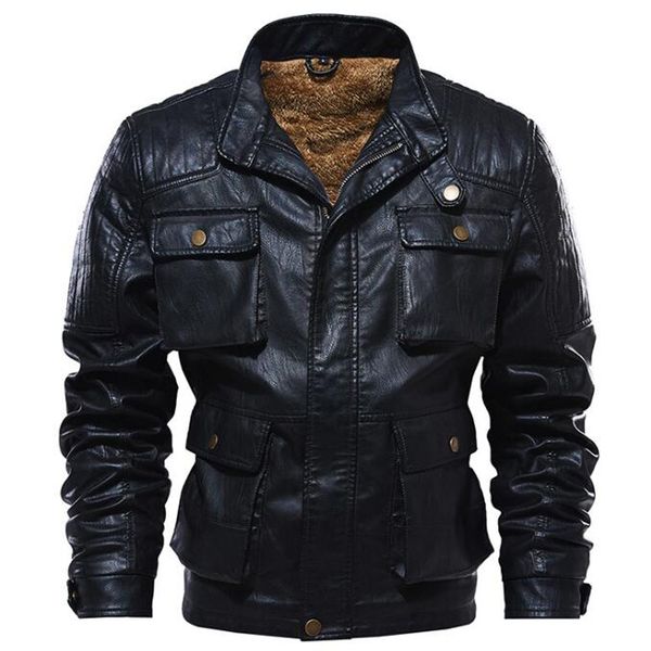 

new arrival winter pu leather jackets men motorcycle faux leather thick mens clothing collar cuero hombre mens faux fur coats, Black