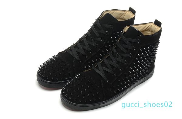 

size:36-46 men women black suede with spikes lace up high red bottom sneakers,designer brand winter casual g02