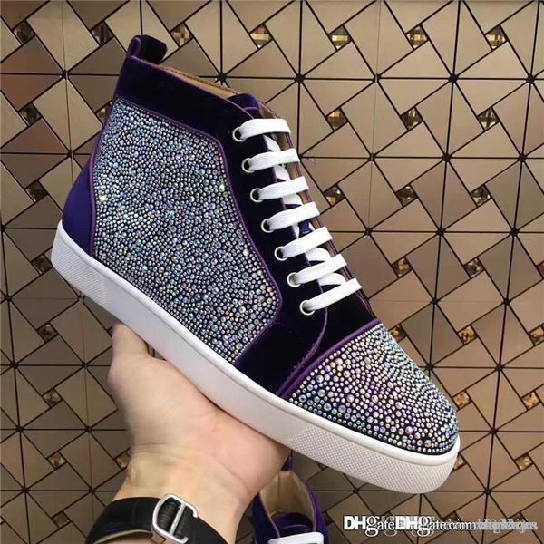 

version christi loubou new louiss patent strass high red bottom sneakers shoes trainers with original box