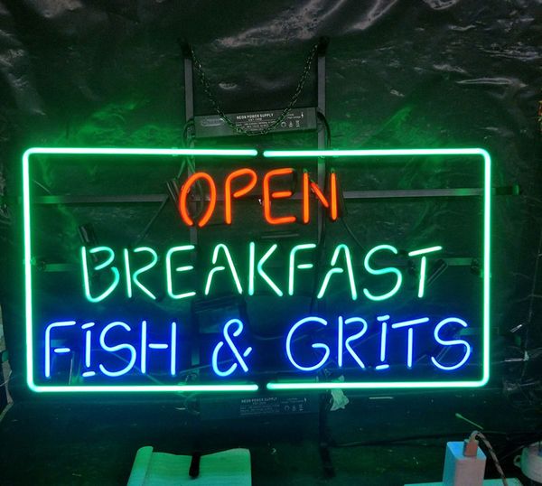 

открытый завтрак рыбные гриты неоновая вывеска реклама развлечения украшение арт-дисплей лампа из натурального стекла металлический каркас 1