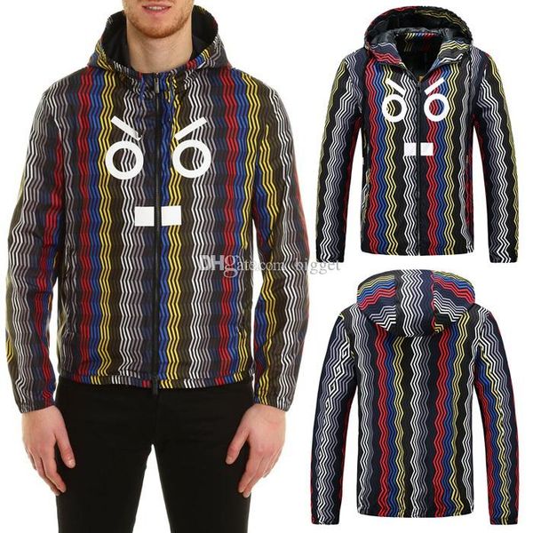 

2018 f/w men's contrast color 3d printed striped nylon jacket full-zippers through up lightweight windbreaker, Black;brown