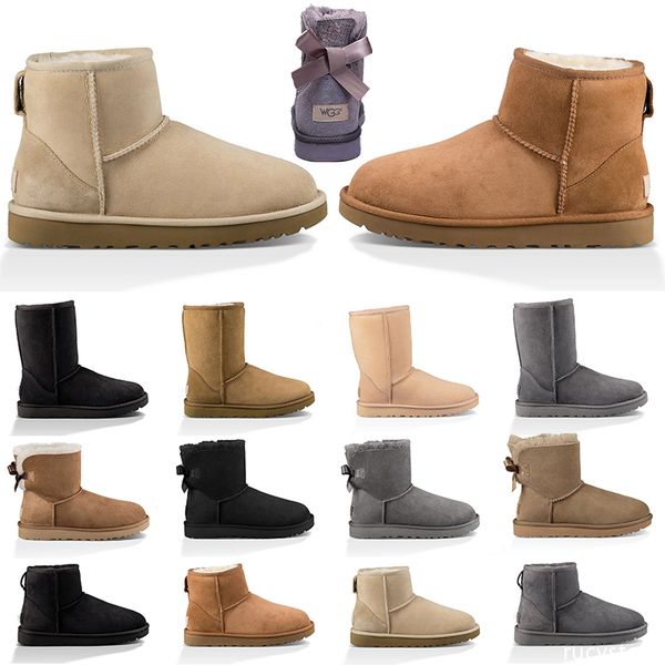 

designer australia boot for women winter snow boots ankle short bow black chestnut grey red fashion girl outdoor shoes ship