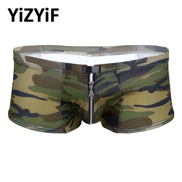 

men underwear camouflage printed panties lingerie low rise elastic waistband u pouch zipper crotch boxer brief panties men