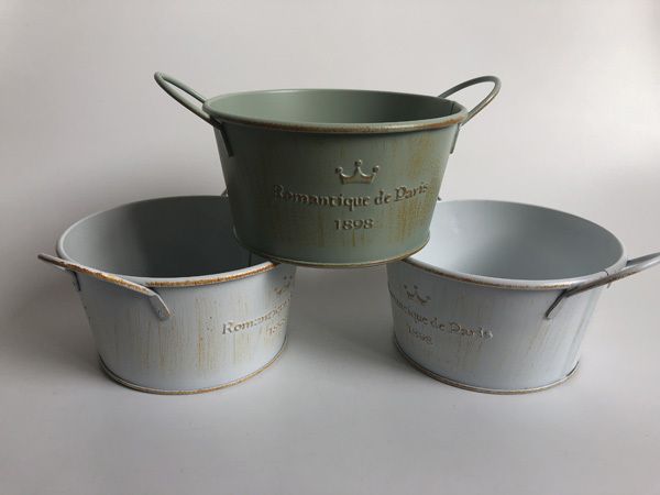 10 pçs / lote D12XH6 Vintage Nostalgia Tin Plantador galvanizado baldes de casamento suculentas Pot Romancique de Paris desde 1898 T200529