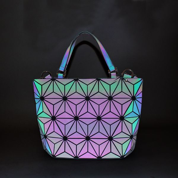 

luxury bag women geometry shoulder bags luminous laser plain folding tote handbags hologram female noctilucent purse bolso