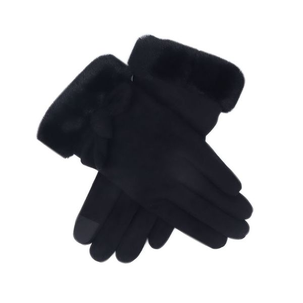 

autumn winter women gloves plus velvet bowknot touch screen cute warm suede mitts full finger female cold protection gloves