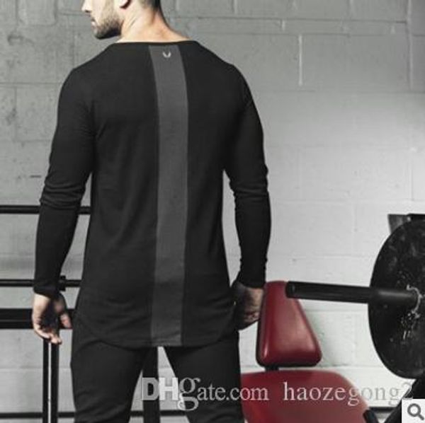 

2019 новый mans шея дизайнер gyms с длинным рукавом футболки slim fit мода хлопок повседневной фитнеса футболка мужчина супер футболки, White;black