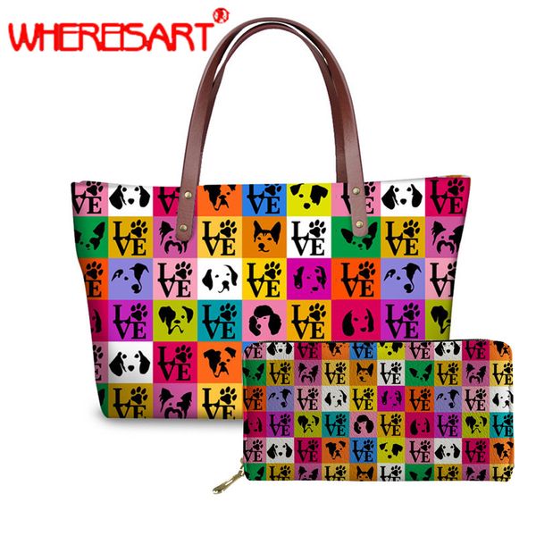 

whereisart art dog faces love women shoulder bags fashion female bags schoudertas dames hand and purse