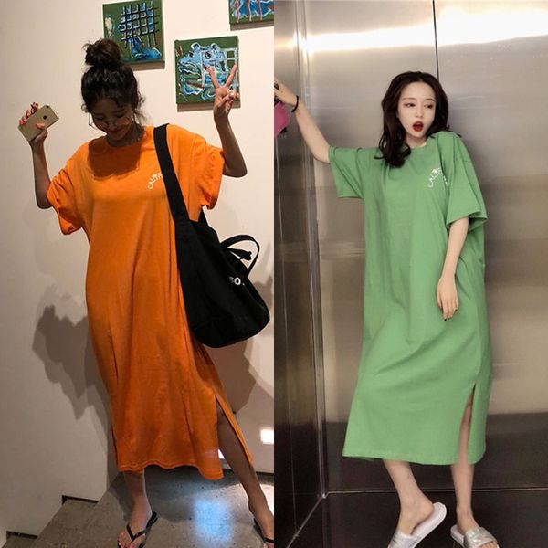 

hxrao short sleeve loose nightgown female green coconut letter skirt short sleeve loose pajamas pajamas nightgown female green coconut lette, Blue;red