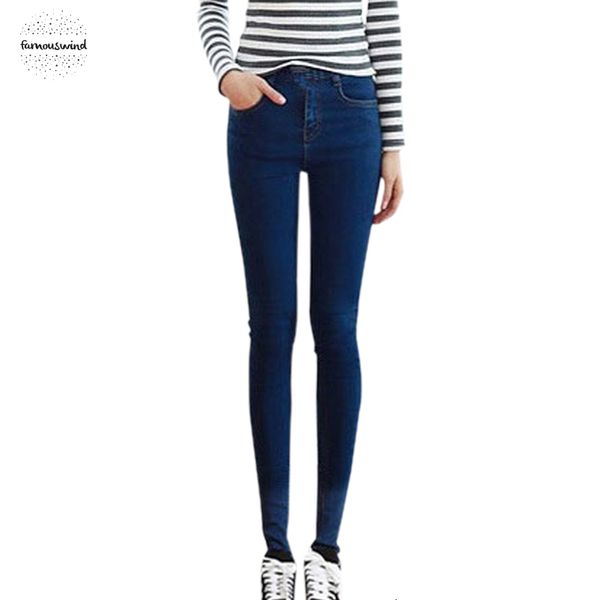 

2019 slim high waist jeans casual knee length denim trousers women skinny pencil pants full length spodnie damskie jeans wiccon, Blue