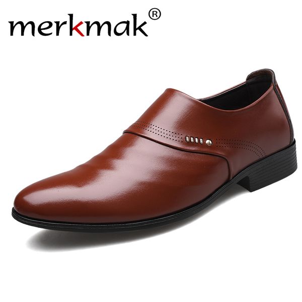 

merkmak 2019 new business men oxfords shoes set of feet dress shoes male office wedding pointed men's leather, Black
