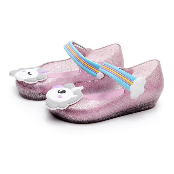 

2018 lovely kids' shoes anti-slip jelly sandals unicorn decor nylon tape girls princess shoes transparent bling soft beach, Black;red